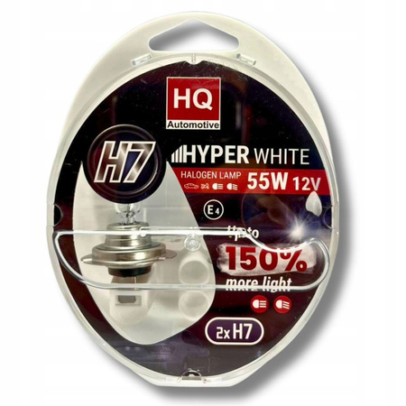 ŻARÓWKI H7 12V 55W HQ AUTOMOTIVE HYPER +150% HOMOLOGACJA E4 + GRATIS W5W