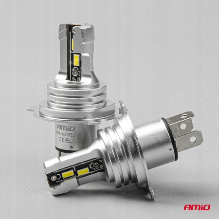AMiO ŻARÓWKI SAMOCHODOWE LED H4 ŚNIEŻNA BIEL 6500K DOPASOWANE 1:1 