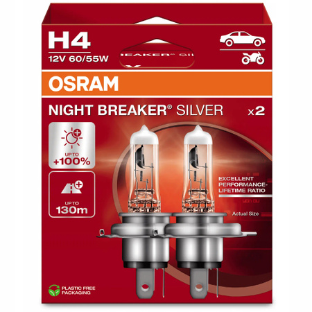 ŻARÓWKI H4 12V 60/55W OSRAM NIGHT BREAKER SILVER +100% WIĘCEJ ŚWIATŁA 