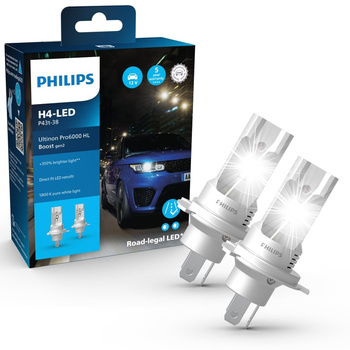 Philips Żarówki LED H4 Ultinon Pro6000 BOOST 5800K +300%, 11342U60B2X2, 2szt. HOMOLOGACJA