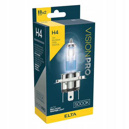 ŻARÓWKI ELTA H4 12V 60/55W PX26d VISIONPRO 5000K +50% HOMOLOGACJA + W5W