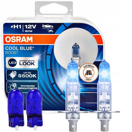ŻARÓWKI OSRAM H1 12 80W COOL BLUE BOOST BIAŁE ZIMNE 5500K + W5W WHITE