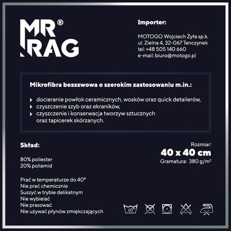 12x MR RAG 40x40cm 380GSM MIKROFIBRA BEZSZWOWA GR