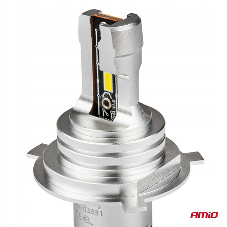 AMiO ŻARÓWKI SAMOCHODOWE LED H4 ŚNIEŻNA BIEL 6500K DOPASOWANE 1:1 