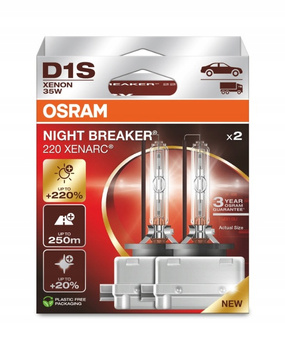 ŻARNIKI XENON KSENON D1S OSRAM NIGHT BREAKER LASER XENARC +220% 66140XN2-2HB