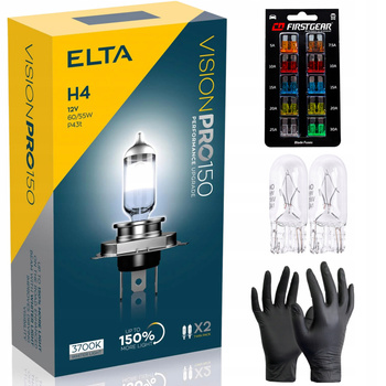 ŻARÓWKI ELTA H4 12V 60/55W P43t VISIONPRO +150% HOMOLOGACJA E1 + GRATISY