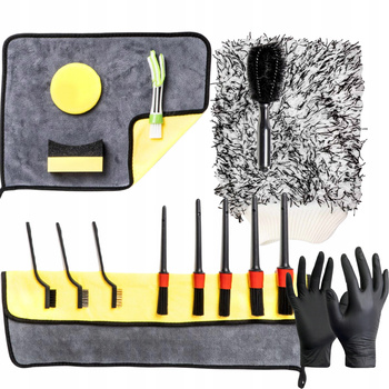 ZESTAW DO DETAILINGU: PĘDZLE RĘKAWICA SZCZOTKI APLIKATORY RĘCZNIKI PREZENT