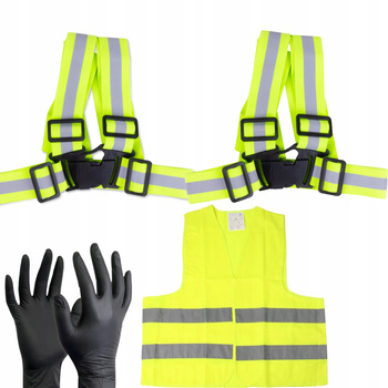 ZESTAW ODBLASKOWY 2x SZELKI +KAMIZELKA DO SAMOCHODU MOTOCYKLA ROWER JOGGING