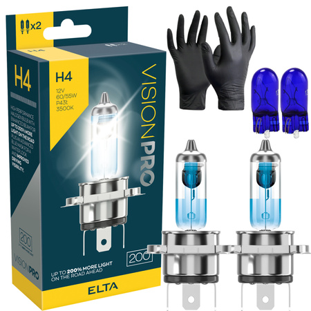ŻARÓWKI ELTA H4 12V 60/55W PX26d VISIONPRO 5000K +50% HOMOLOGACJA + W5W