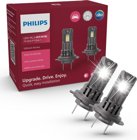 ŻARÓWKI LED H7/H18 PHILIPS ACCESS 6000K +80% ORYGINALNY ROZMIAR PLUG & PLAY