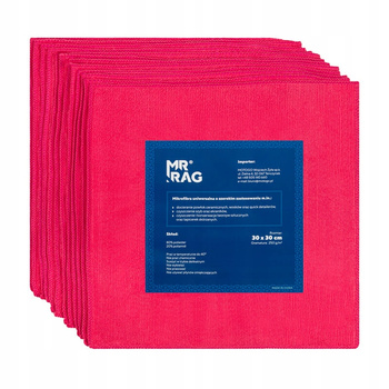 MR RAG 30x30cm MIKROFIBRA CZERWONA 250gsm 12 sztuk