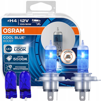 ŻARÓWKI OSRAM H4 12 100/90W COOL BLUE BOOST BIAŁE ZIMNE 5500K + W5W WHITE