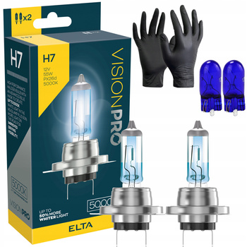 ŻARÓWKI ELTA H7 12V 55W PX26d VISIONPRO 5000K +50% HOMOLOGACJA BIAŁE + W5W