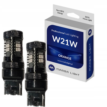 ŻARÓWKI LED W21W 7440 T20 POMARAŃCZOWE PRZEBIJAJĄCE CZERWONY KLOSZ USA