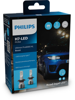 Philips Żarówki LED H7 Ultinon Pro6000 BOOST 5800K +300%, 11972U60BX2, 2szt. HOMOLOGACJA 