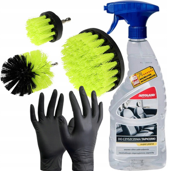 ZESTAW DO CZYSZCZENIA TAPICERKI SZCZOTKI NA WKRĘTARKĘ + PŁYN AKTYWNA PIANA